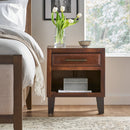 End Table in Brown Acacia Wood with Storage Drawer and Shelf by HouseOfZazla