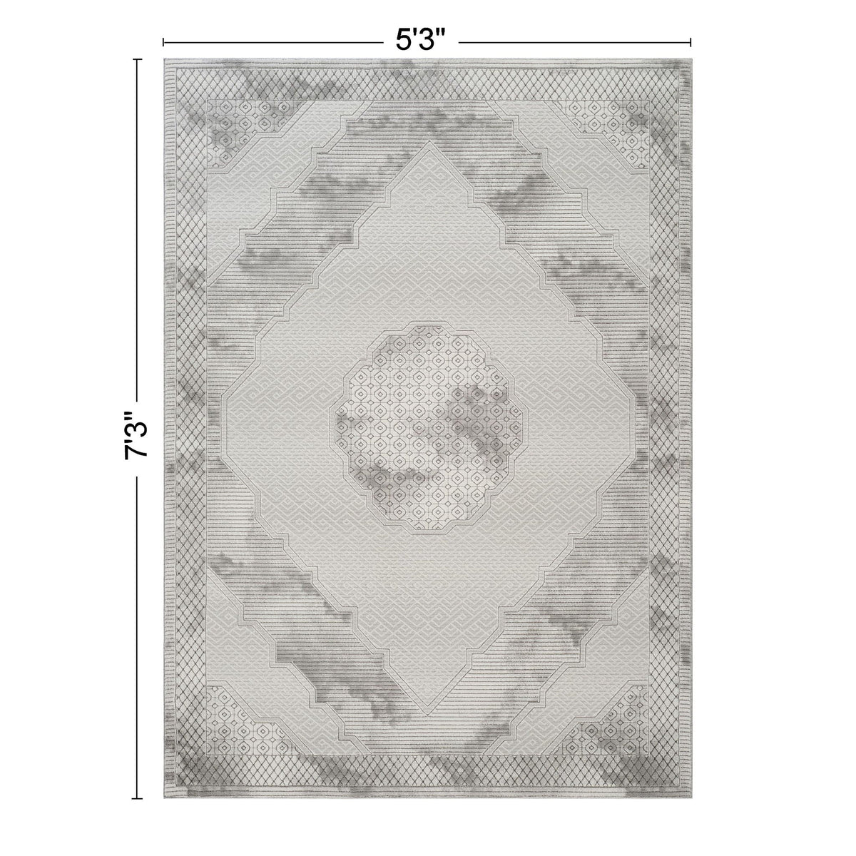 Geometrix - 5'3" X 7'3" Medallion Area Rug With Geometric 3D Effect - Ivory / Gray, photo 5 of 6