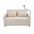 55.9" Convertible Sofa Bed Loveseat Sofa with Three USB Ports, Two Side Pockets, Two Cup Holders and 360Swivel Phone Holder for Living Room, Beige