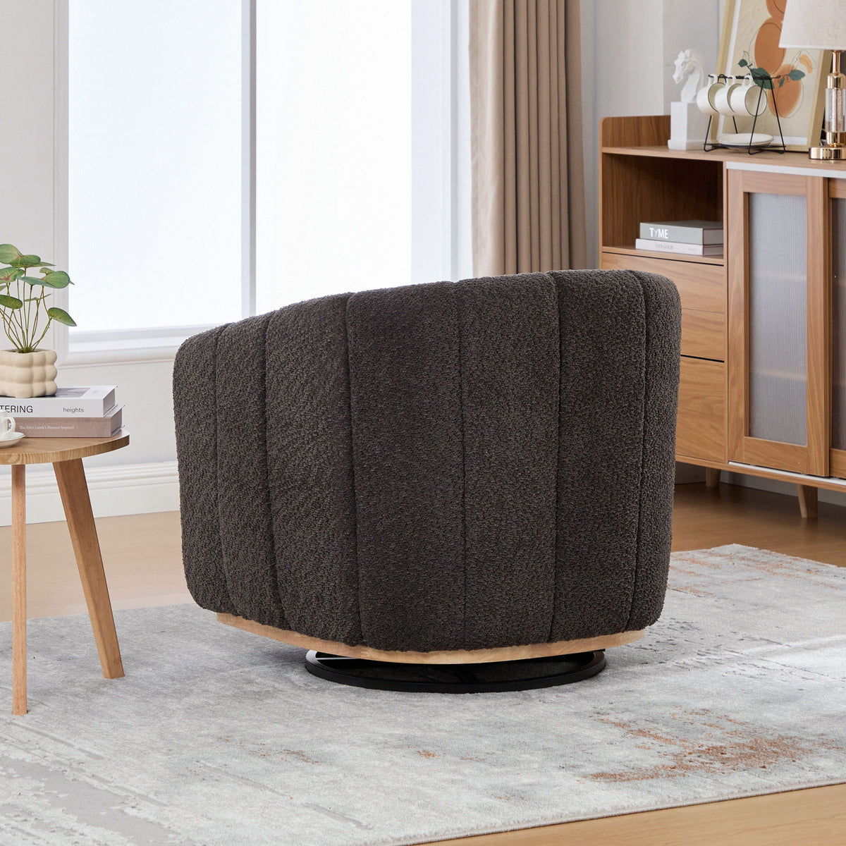 Swivel Upholstered Barrel Chair With Metal Base, photo 12 of 13