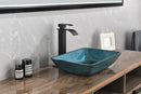 18.125" L -13.0" W -12.0" H Handmade Countertop Glass Rectangular Vessel Bathroom Sink Set in Blue Glass with Matte Black Single-Handle Single Hole Faucet and Pop Up Drain