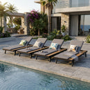 Black Iron + Teak Finish Outdoor Chaise Lounge Set