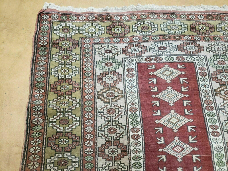 4' X 8' Antique Handmade Turkish Melas Oushak Wool Rug