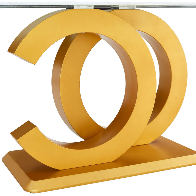 A modern minimalist rectangular dining table suitable for 6-8 people, a set of 6-piece PU leather backrest and gold metal legs modern dining chairs. F-OC