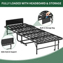 Twin Folding Bed With Adjustable Headboard & Memory Foam Mattress, Portable Coton Wheels For Tall People, Space-Saving Guest Bed - Black