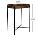 Modern Industrial Round End Table with Tray Top and Foldable Iron Legs - Natural by HouseOfZazla