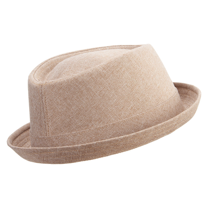 Big Size Polyester Linen Mixed Porkpie Upbrim Fedora