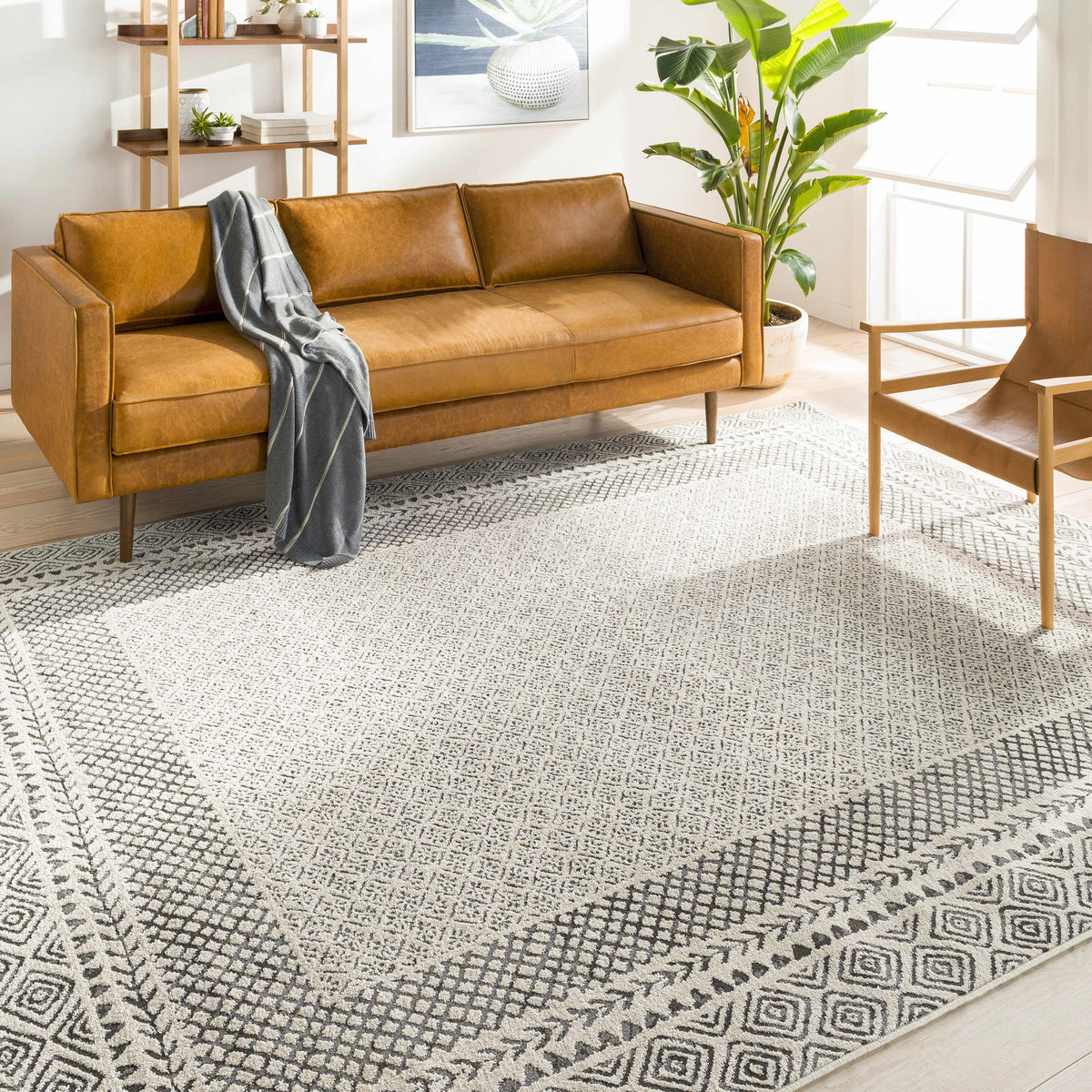 Burdette Soft Neutral Rug, installed in a room