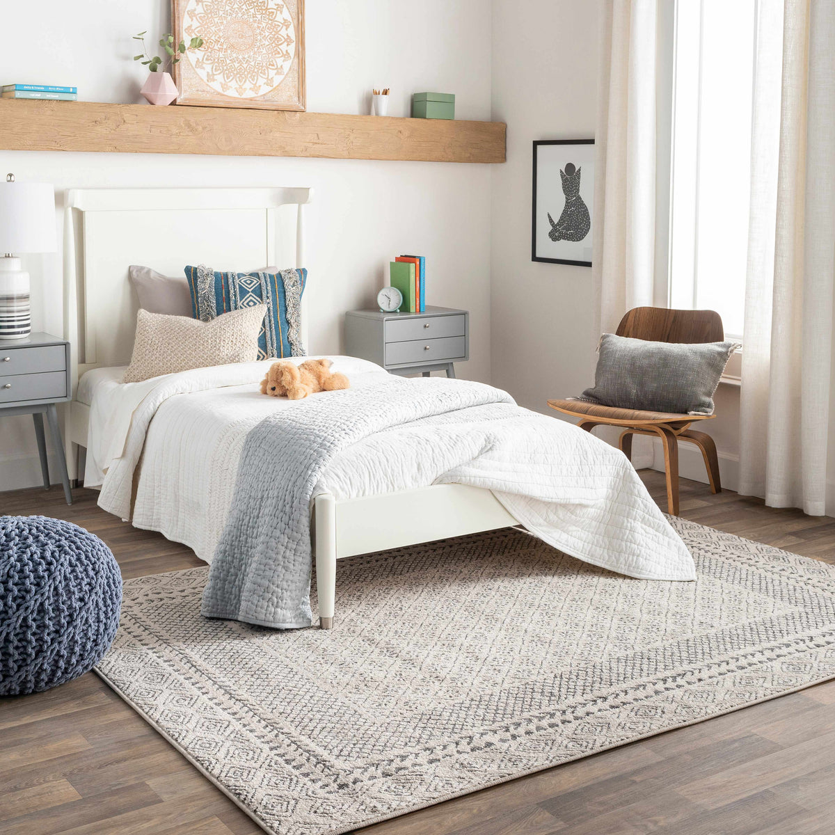 Burdette Soft Neutral Rug, installed in a room