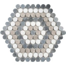 Bianco Dolomiti, Bardiglio Light, Thala Honed Penny Round 8 Marble Mosaics 9 1/4x9 29/64