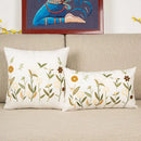 Bird embroidered cotton cushion cover living room floral pillow case by Decorbites