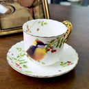 GobekUsa Bird Pattern Ceramic Gold-plated Coffee Mug & Saucer Set