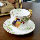 GobekUsa Bird Pattern Ceramic Gold-plated Coffee Mug & Saucer Set