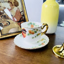 GobekUsa Bird Pattern Ceramic Gold-plated Coffee Mug & Saucer Set