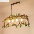 GobekUsa Birdcage Industrial Iron Dining Room Island Light - Black/Bronze Hanging Pendant with Decorative Plant and Bird