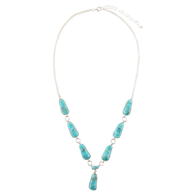 Biwa Blue Turquoise and Sterling Silver Link Necklace