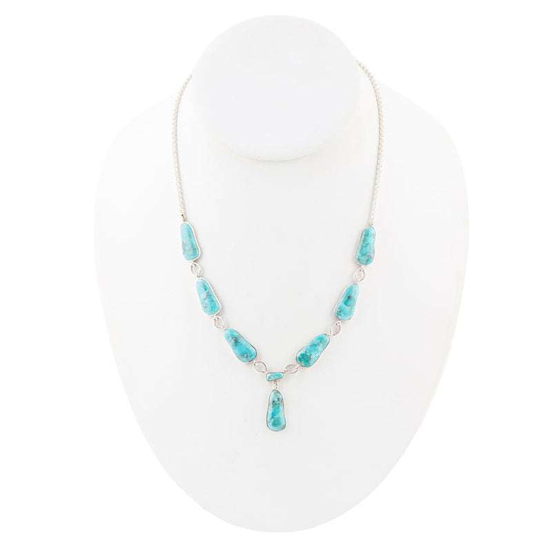 Biwa Blue Turquoise and Sterling Silver Link Necklace
