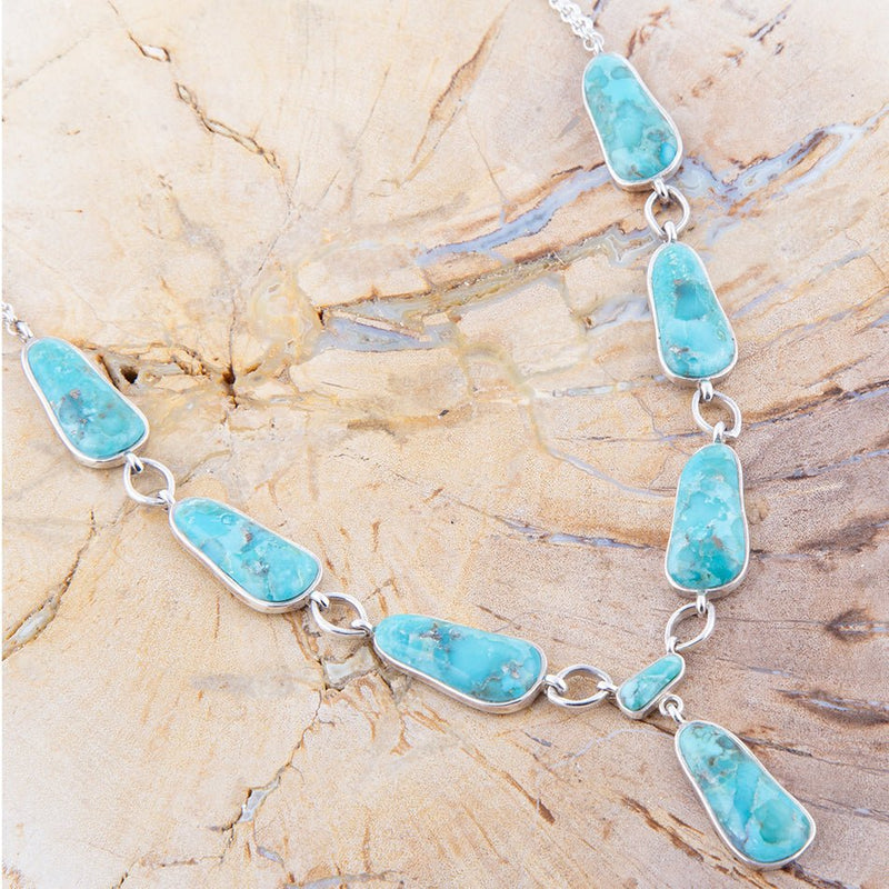 Biwa Blue Turquoise and Sterling Silver Link Necklace