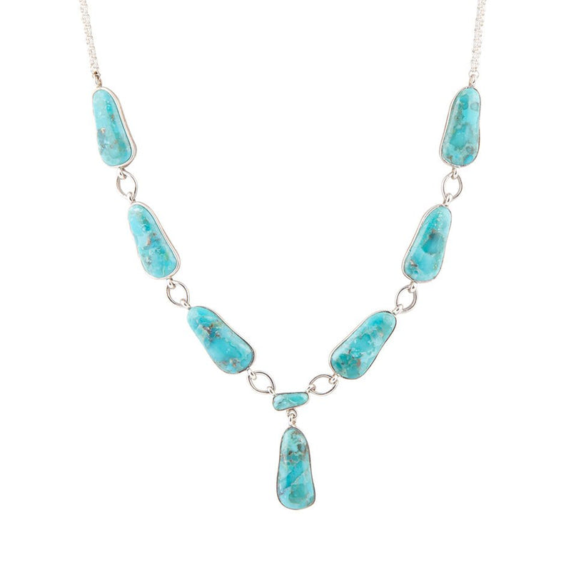Biwa Blue Turquoise and Sterling Silver Link Necklace