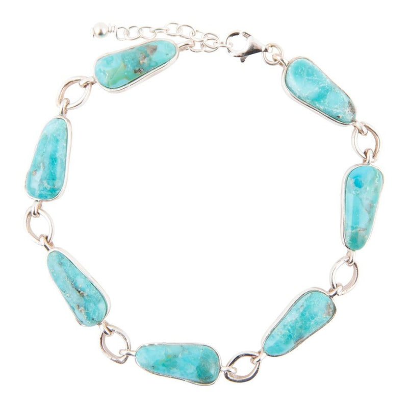 Biwa Blue Turquoise Sterling Silver Link Bracelet