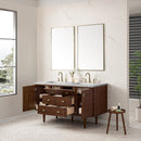 James Martin Amberly 60" Dual Mount Double Bathroom Vanity, Mid-Century Walnut