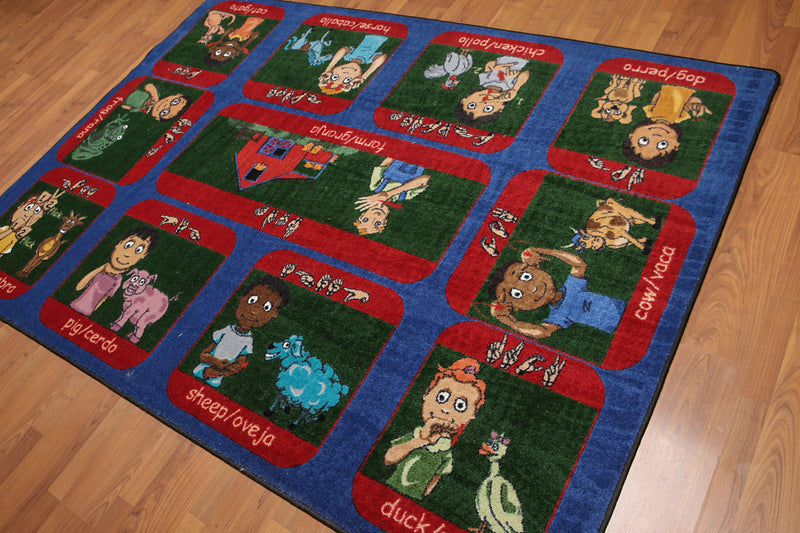 5'6" x 7'6" Inside Outside 100% Nylon Full Pile Play Area Rug Blue