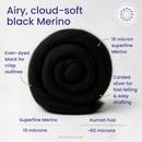 Black Merino Wool Carded Sliver | 19 Micron Dyed Wool by Revolution Fibers