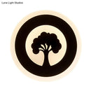 GobekUsa Black Acrylic Round LED Flush Wall Sconce with Tree Pattern - Modern and Elegant