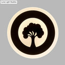 GobekUsa Black Acrylic Round LED Flush Wall Sconce with Tree Pattern - Modern and Elegant