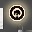 GobekUsa Black Acrylic Round LED Flush Wall Sconce with Tree Pattern - Modern and Elegant