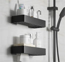 Black aluminum corner double tier shelf bathroom storage rack by Decorbites