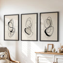 Black and Beige Abstract Set of 3 Wall Art. Minimalist Lines by Wall Art Set