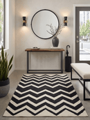 Black and Beige Chevron Design Flat Weave Hand Woven Dhurrie Rug