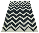 Black and Beige Chevron Design Hand Woven Dhurrie Rug