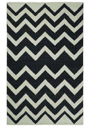Black and Beige Chevron Design Flat Weave Hand Woven Dhurrie Rug