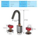 GobekUsa Gray Brass Basin Faucets, Deck Mounted Double Handle Bathroom Sink Tap