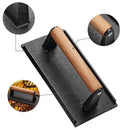 Black and light brown cast iron burger press kitchen meat tool by Decorbites