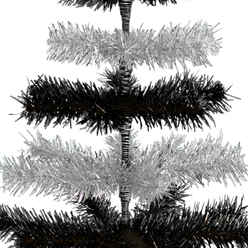 Black & Silver Layered Tinsel Christmas Tree