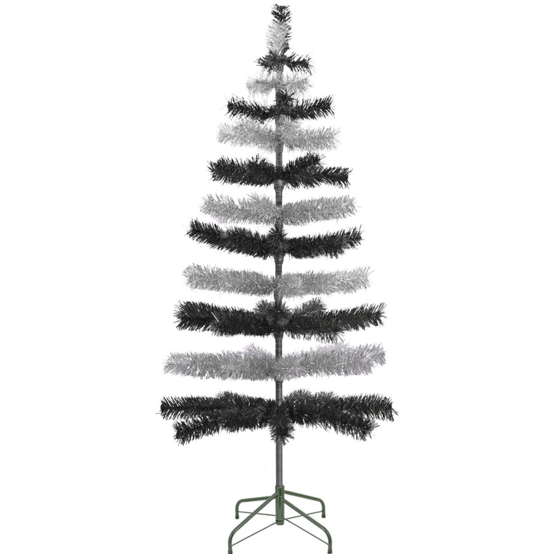 Black & Silver Layered Tinsel Christmas Tree