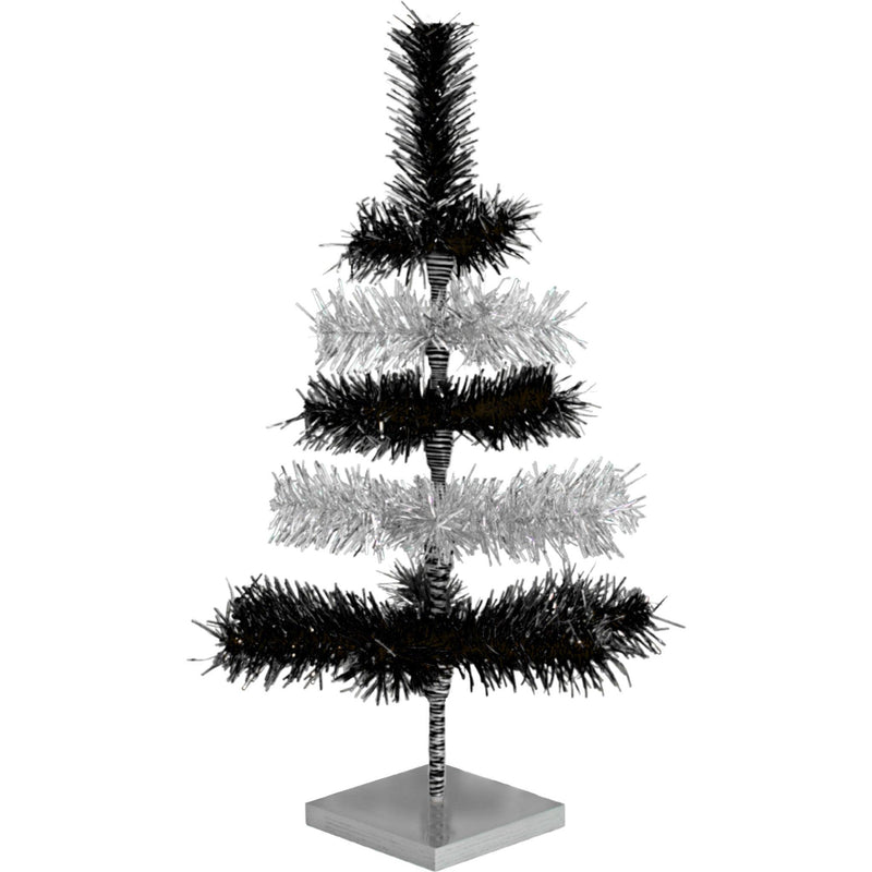 Black & Silver Layered Tinsel Christmas Tree