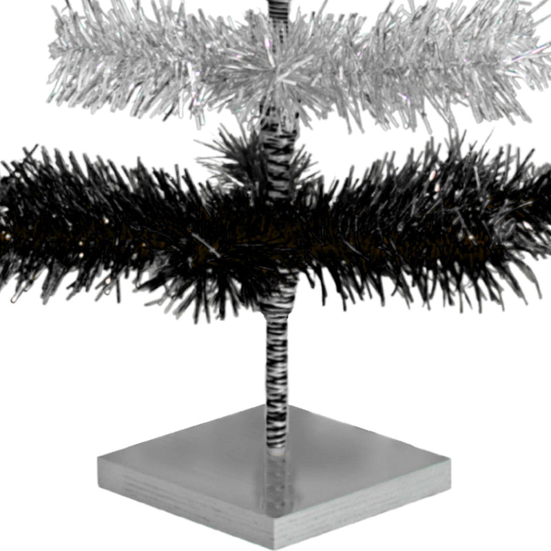 Black & Silver Layered Tinsel Christmas Tree