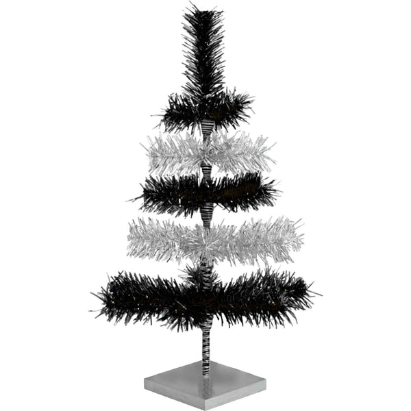 Black & Silver Layered Tinsel Christmas Tree