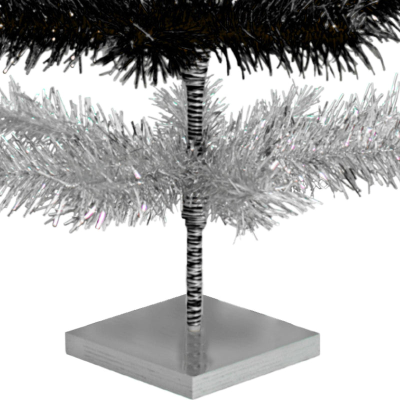 Black & Silver Layered Tinsel Christmas Tree