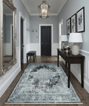 Black Beige Silver Vintage Art Silk Living Room Rug Oriental Medallion Antique Finish by The Rug Decor