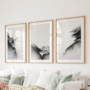 Black White Mountain Landscape Art Set of 3. Calming Nature by Wall Art Set