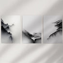 Black White Mountain Landscape Art Set of 3. Calming Nature by Wall Art Set