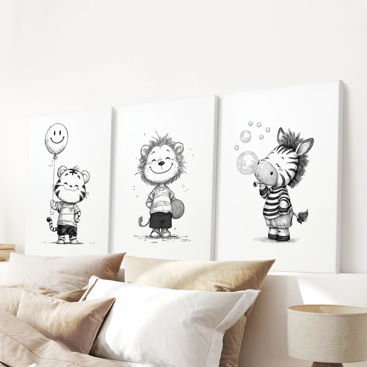 Black White Gender-Neutral Nursery Art Set. Lion Tiger Zebra, photo 9 of 15