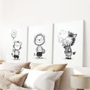 Black White Gender-Neutral Nursery Art Set. Lion Tiger Zebra by Wall Art Set