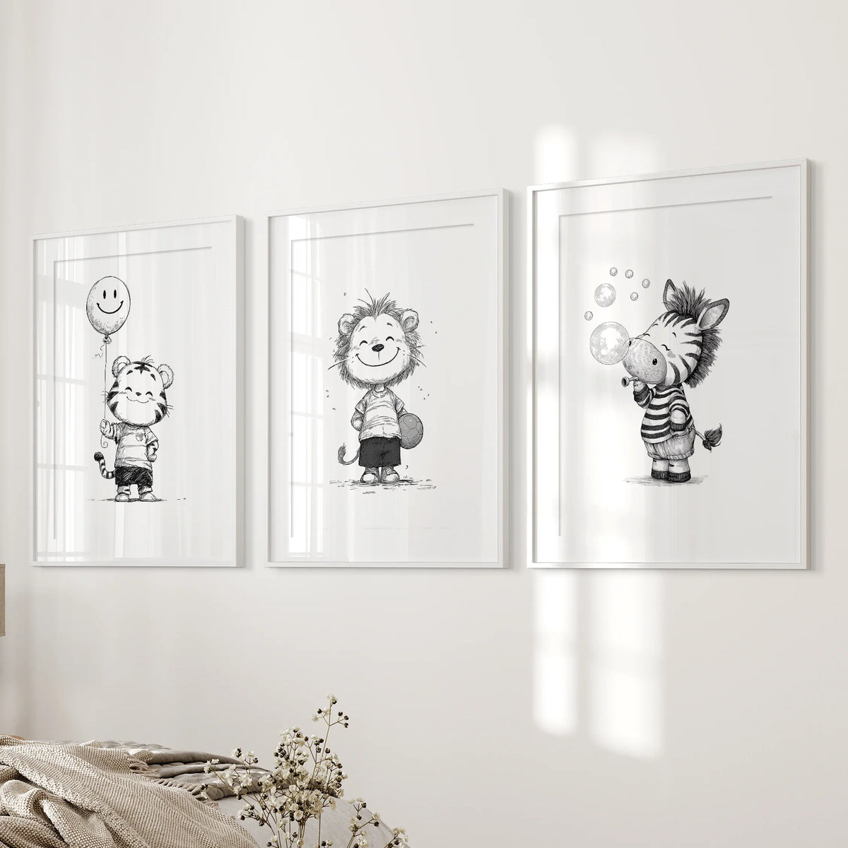 Black White Gender-Neutral Nursery Art Set. Lion Tiger Zebra, photo 6 of 15