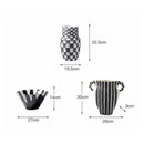 GobekUsa Black Check Geometric Striped Ceramic Vase - Handcrafted Floral Arrangement Pot